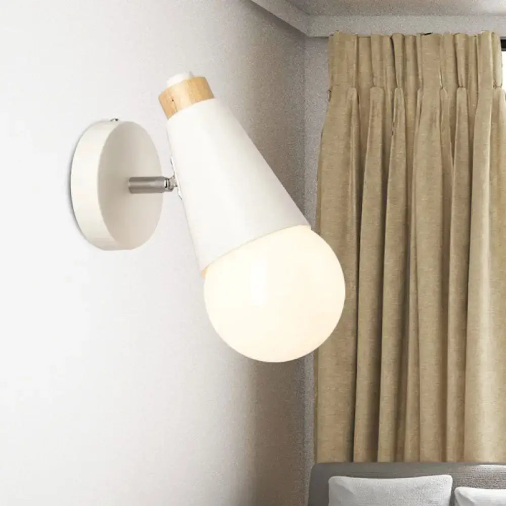 Nordic sweet cone wall light with bamboo base for bedroom