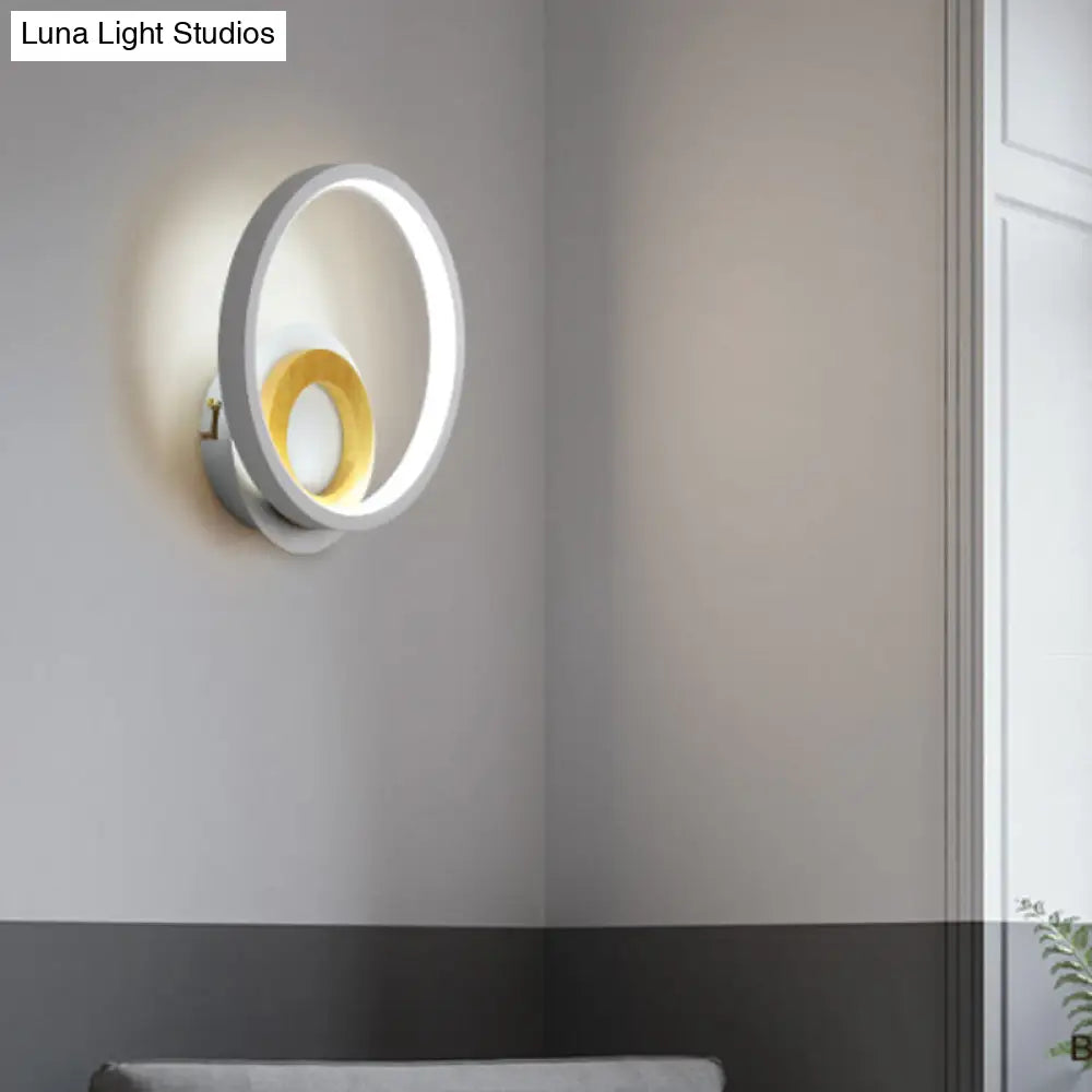 DecorBites™ Nordic White and Wood Double Ring LED Wall Lamp - Warm/White Light for Home