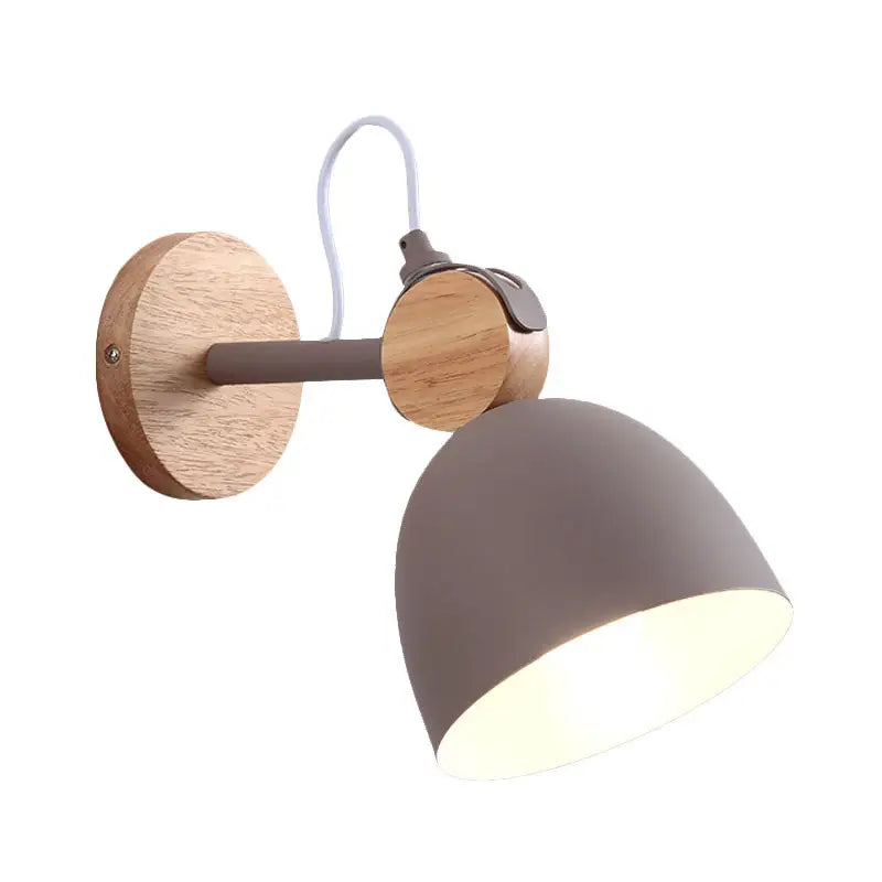 Nordic white and wood wall lamp with angle adjustable domed shade bedroom