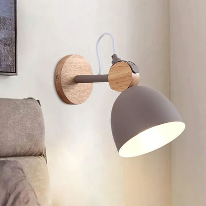 Nordic white and wood wall lamp with angle adjustable domed shade bedroom