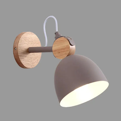 Nordic white and wood wall lamp with angle adjustable domed shade bedroom