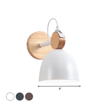 Nordic white and wood wall lamp with angle adjustable domed shade bedroom
