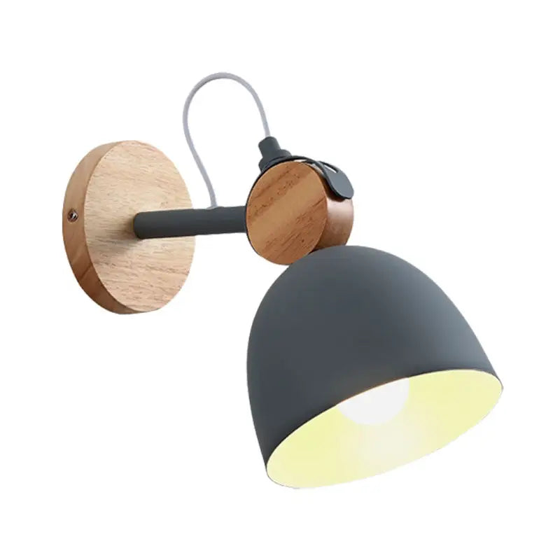 Nordic white and wood wall lamp with angle adjustable domed shade bedroom