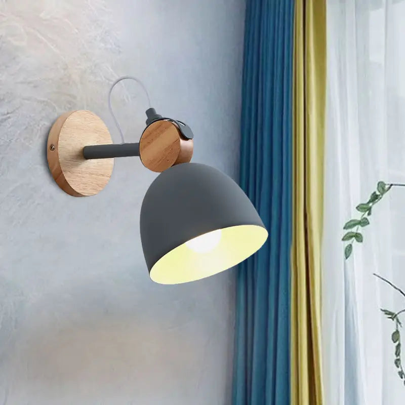 Nordic white and wood wall lamp with angle adjustable domed shade bedroom
