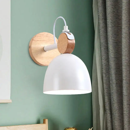 Nordic white and wood wall lamp with angle adjustable domed shade bedroom