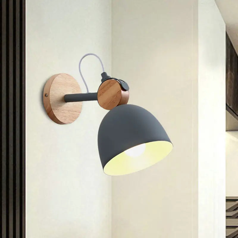 Nordic white and wood wall lamp with angle adjustable domed shade bedroom