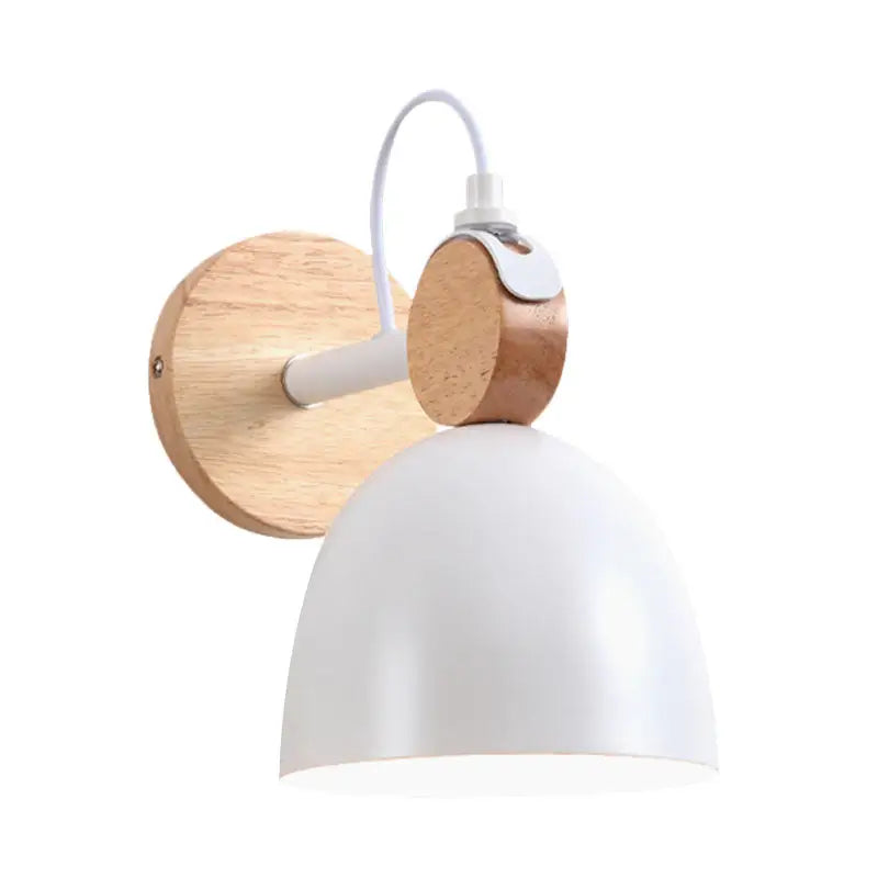 Nordic white and wood wall lamp with angle adjustable domed shade bedroom