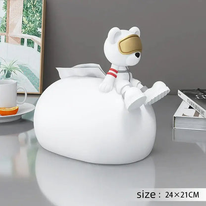 Nordic white ceramic bear statues tissue box living room decor