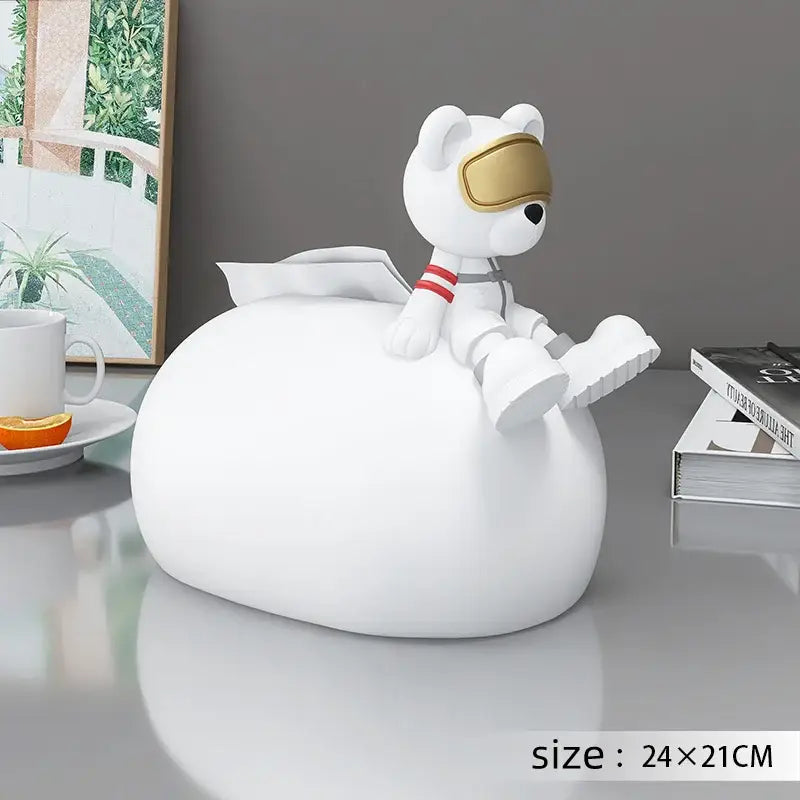 Nordic white ceramic bear statues tissue box living room decor