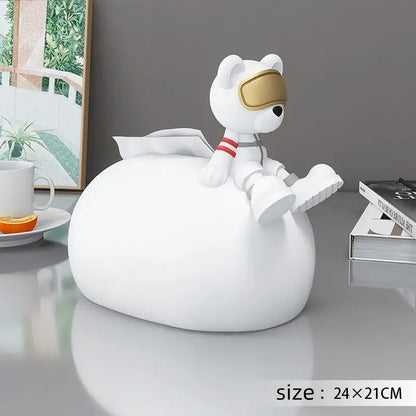 Nordic white ceramic bear statues tissue box living room decor