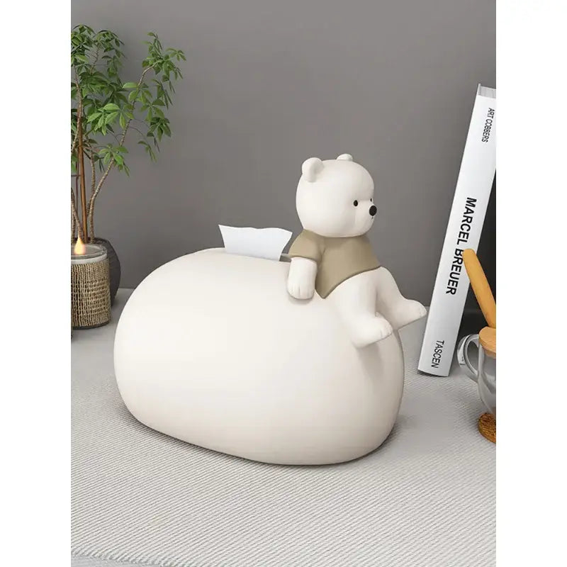 Nordic white ceramic bear statues tissue box living room decor