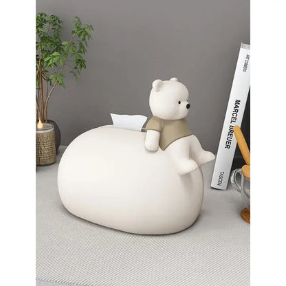 Nordic white ceramic bear statues tissue box living room decor