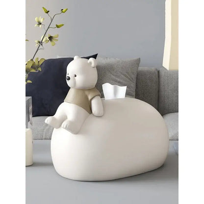 Nordic white ceramic bear statues tissue box living room decor