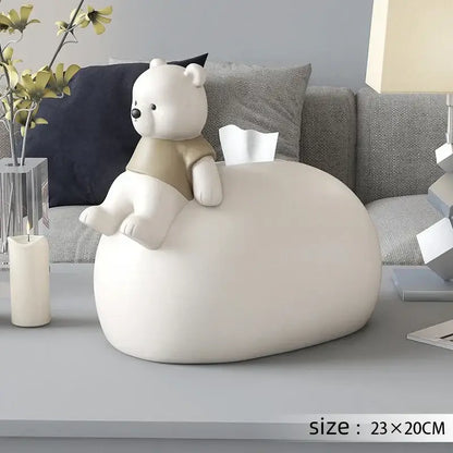 Nordic white ceramic bear statues tissue box living room decor