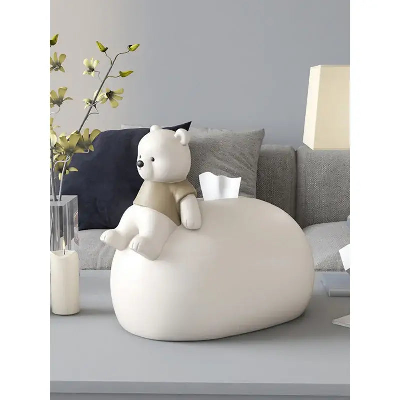 Nordic white ceramic bear statues tissue box living room decor