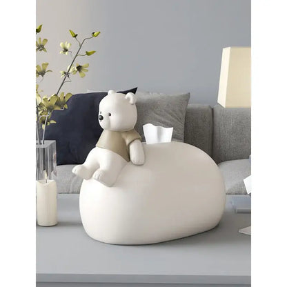 Nordic white ceramic bear statues tissue box living room decor