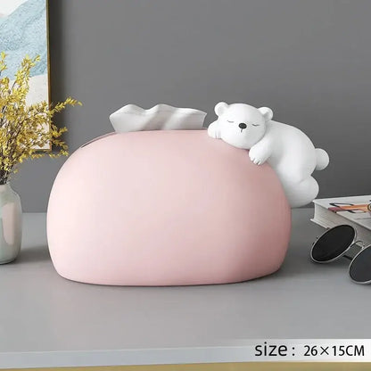 Nordic white ceramic bear statues tissue box living room decor