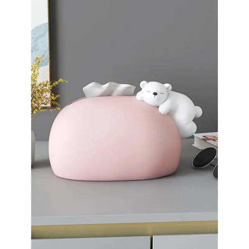 Nordic white ceramic bear statues tissue box living room decor