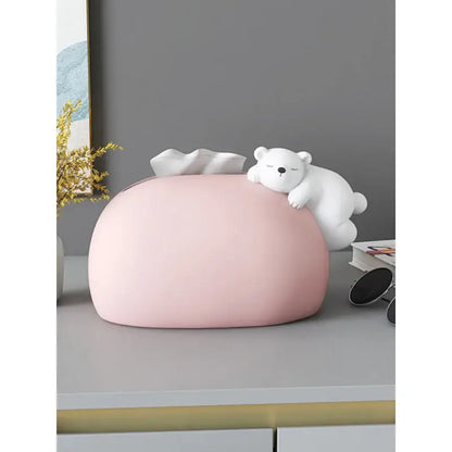 Nordic white ceramic bear statues tissue box living room decor