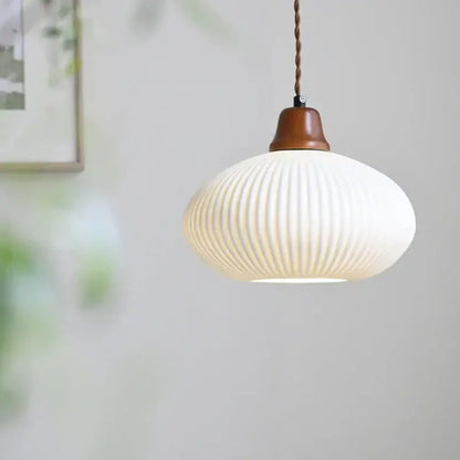 Nordic white glass and brown wood led pendant light dining room