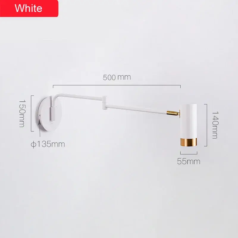 Nordic white & gold adjustable led swing arm wall light bedroom sconce