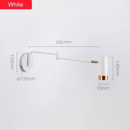 Nordic white & gold adjustable led swing arm wall light bedroom sconce