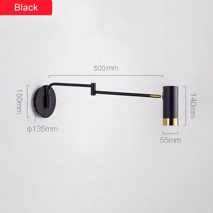 Nordic white & gold adjustable led swing arm wall light bedroom sconce