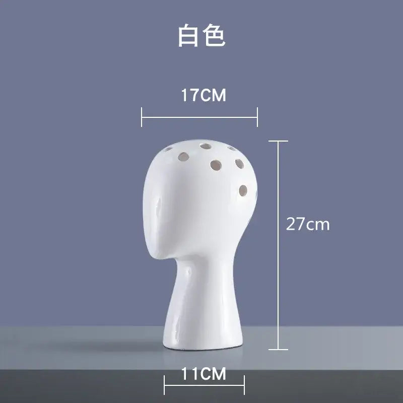 Nordic white human head ceramic vase living room flower decor