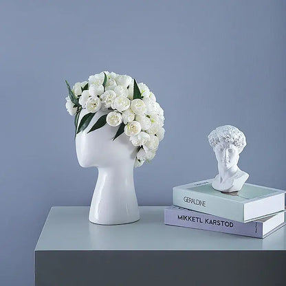 Nordic white human head ceramic vase living room flower decor