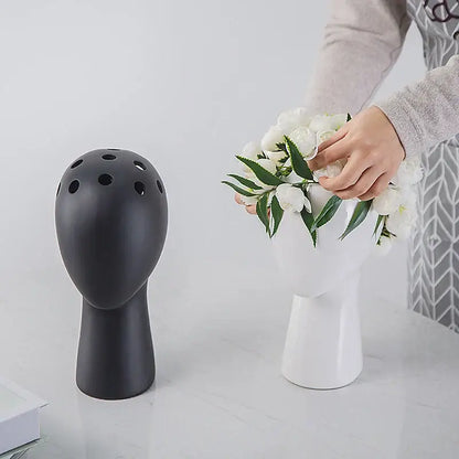 Nordic white human head ceramic vase living room flower decor