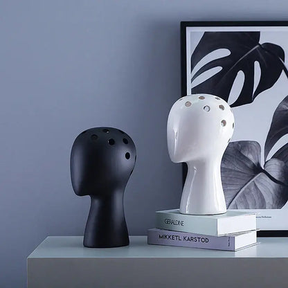 Nordic white human head ceramic vase living room flower decor