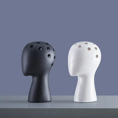 Nordic white human head ceramic vase living room flower decor