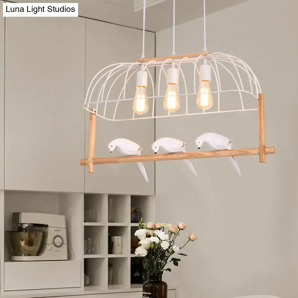 Nordic white iron cage island pendant light with birds dining room