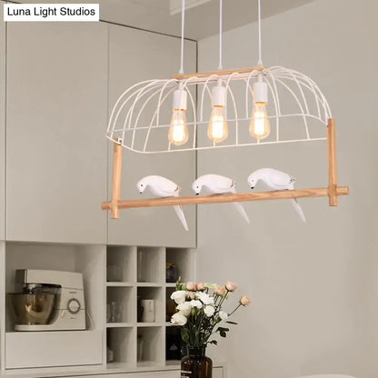 Nordic white iron cage island pendant light with birds dining room
