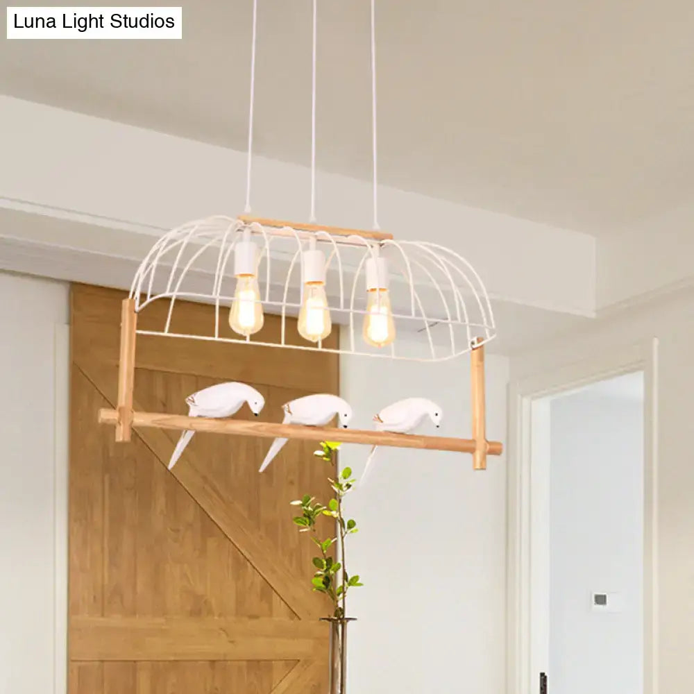 Nordic white iron cage island pendant light with birds dining room