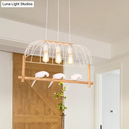 Nordic white iron cage island pendant light with birds dining room