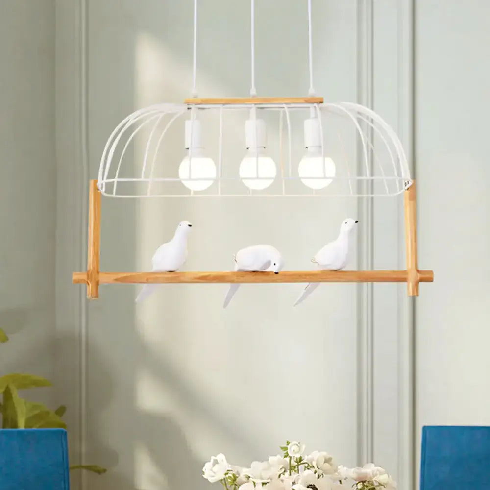 Nordic white iron cage island pendant light with birds dining room