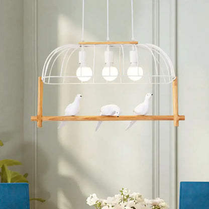 Nordic white iron cage island pendant light with birds dining room