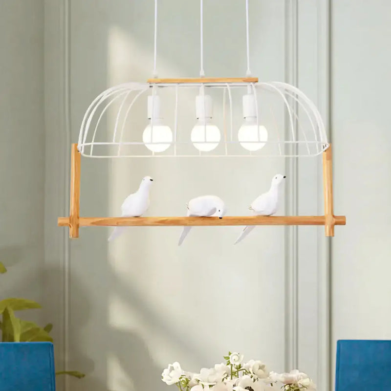 Nordic white iron cage island pendant light with birds dining room