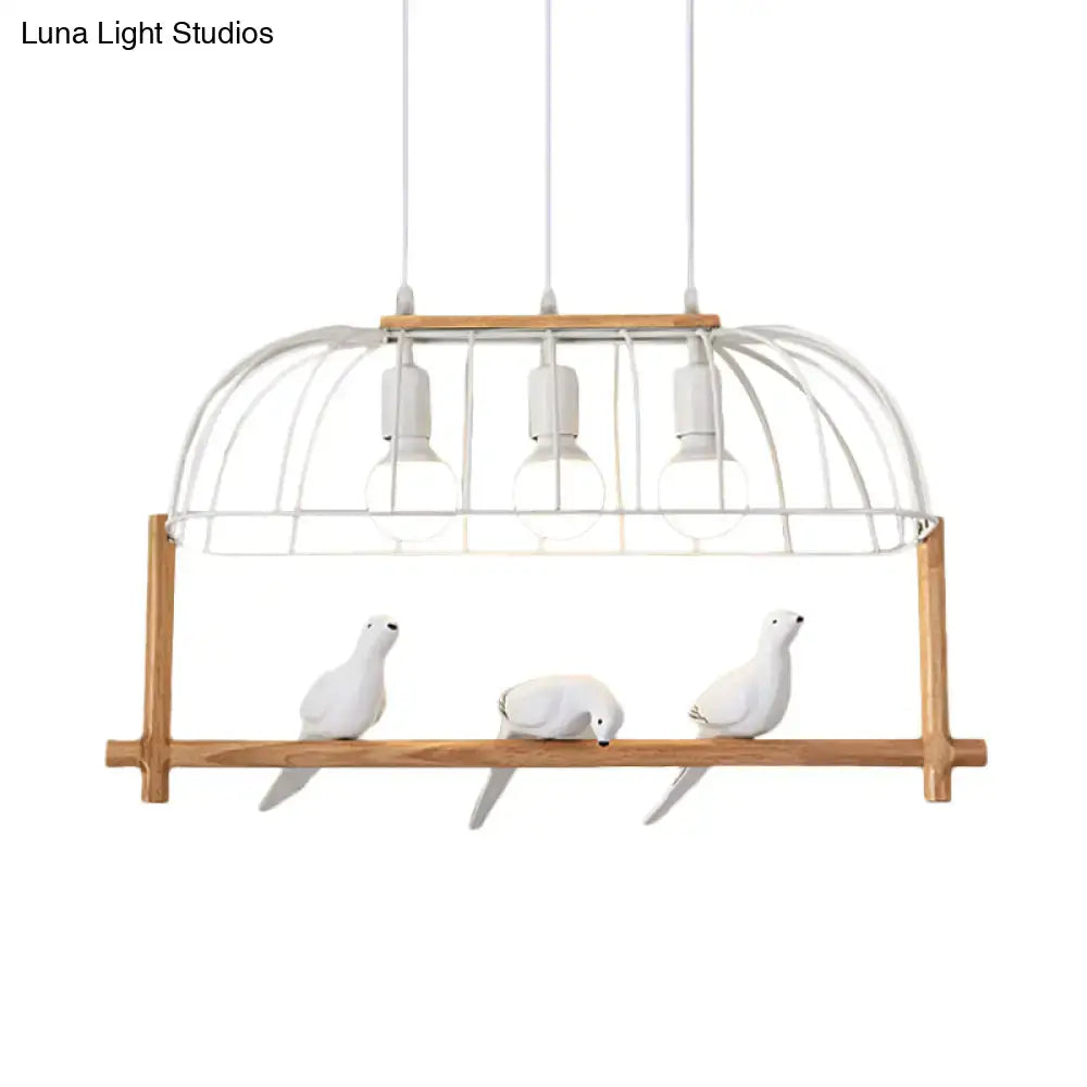 Nordic white iron cage island pendant light with birds dining room