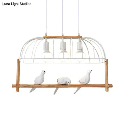Nordic white iron cage island pendant light with birds dining room