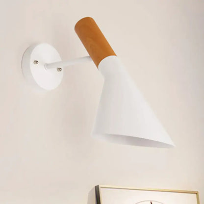 Nordic white monochrome wall light with wood handle for bedroom