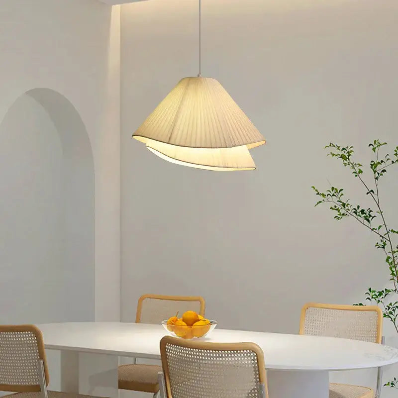 Nordic white pleated cream fabric led pendant chandelier bedroom light