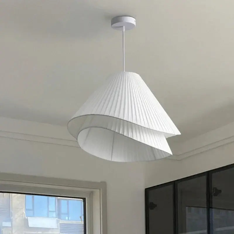 Nordic white pleated cream fabric led pendant chandelier bedroom light