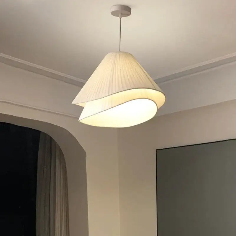 Nordic white pleated cream fabric led pendant chandelier bedroom light