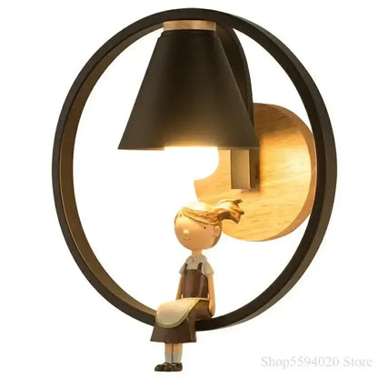 Nordic wood and ceramic birdie wall lamp bedroom light