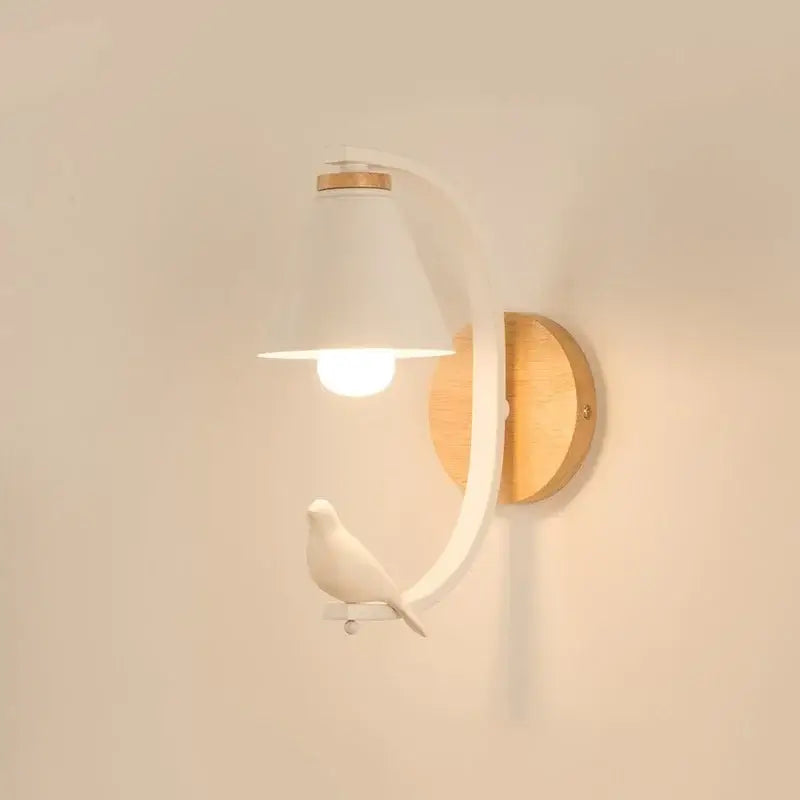 Nordic wood and ceramic birdie wall lamp bedroom light