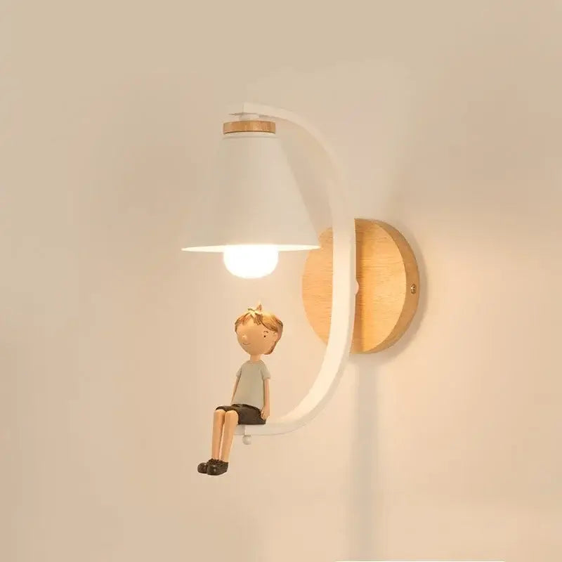 Nordic wood and ceramic birdie wall lamp bedroom light