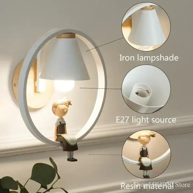 Nordic wood and ceramic birdie wall lamp bedroom light