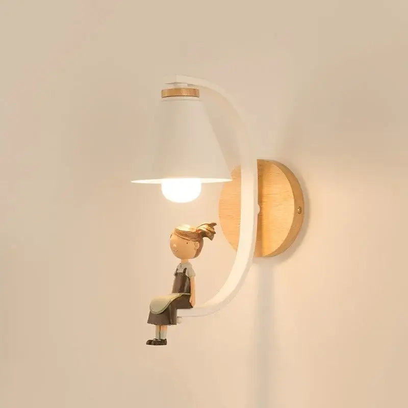 Nordic wood and ceramic birdie wall lamp bedroom light